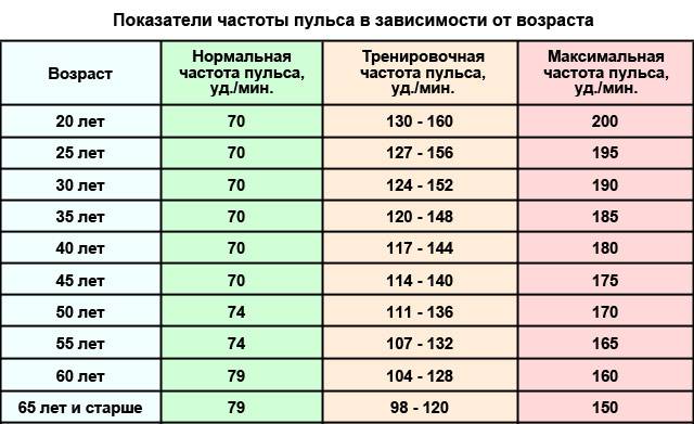 Норма пульса у взрослого человека по возрасту (таблица)